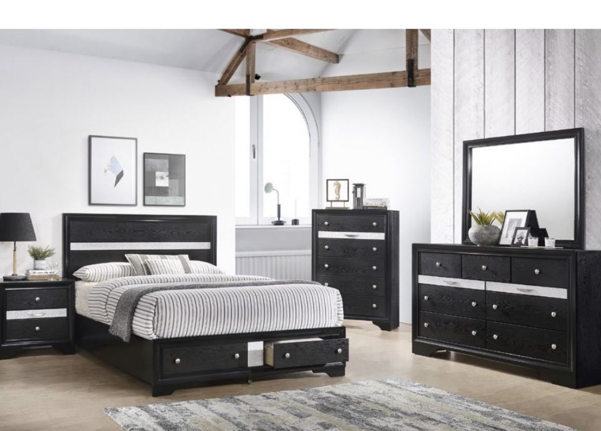 4- Pc Bedroom set Dresser,Mirror Nightstand (1) Queen size bed frame Not including Mattress and Box Sp