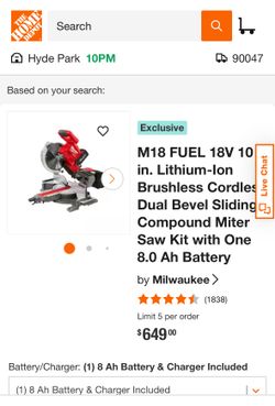 Milwaukee M18 FUEL 18V 10 in. Lithium-Ion Brushless Cordless Dual Bevel Sliding Compound Miter Saw Kit with One 8.0 Ah Battery
