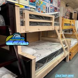 Twin Full Whitewash Bunk Bed with Mattresses Colchones 