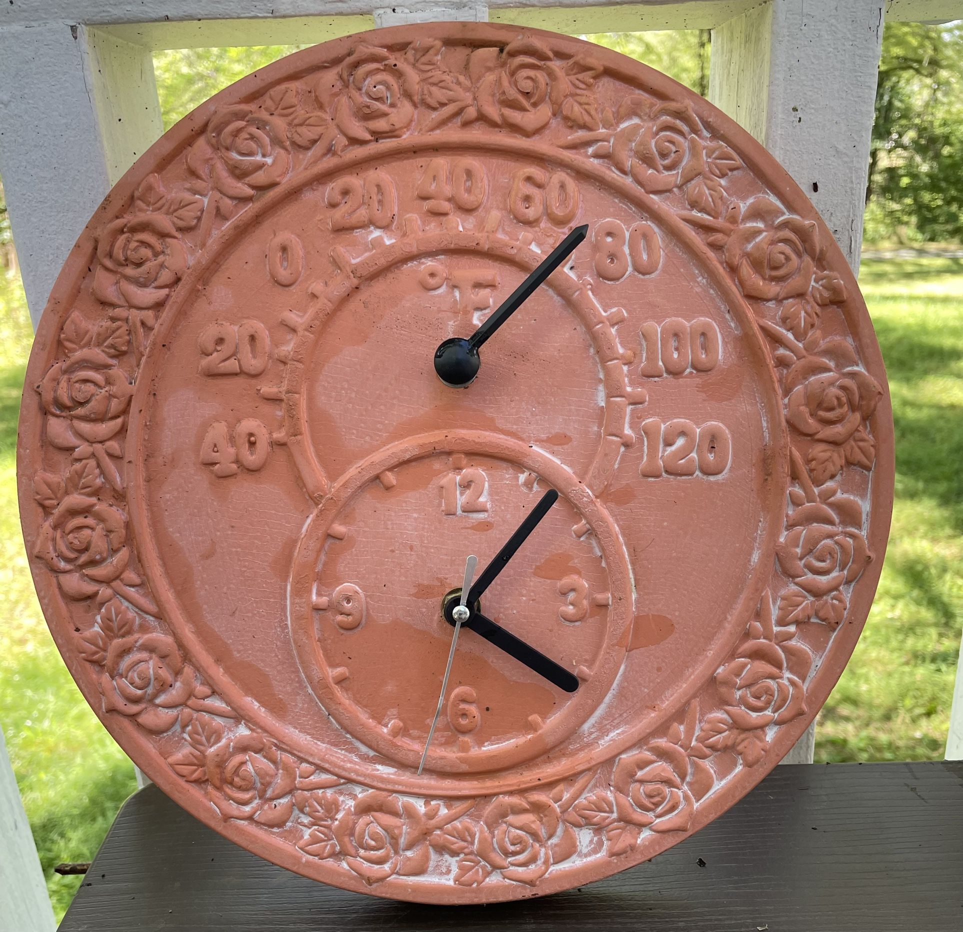 Terracotta Outdoor 12" Clock/Thermometer Wall Hanging