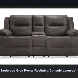 Eastwood Gray Power Reclining Console Loveseat 