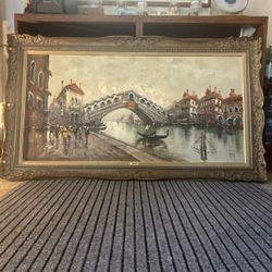 Antonio De Vity Oil  painting is rialto on the grand canal in Venice 55”x31.5 “