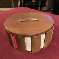 Poker Chip Set Wood Carousel Spinning Caddy