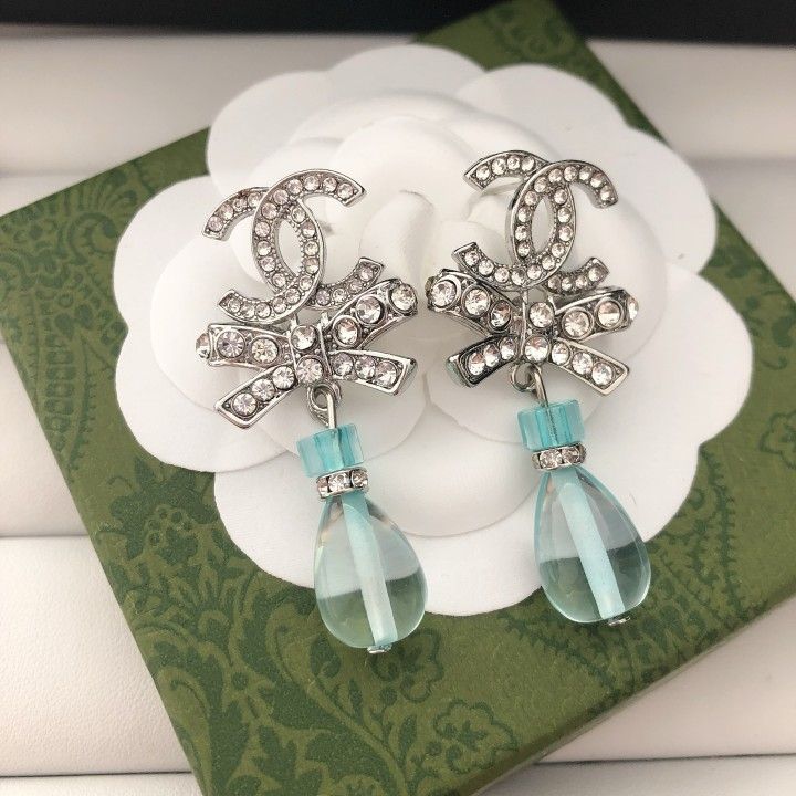 Cc Diamond Crystal Waterdrop Beautiful Lovely Earrings Blue 
