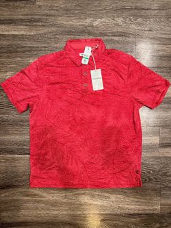 Tommy Bahama Palmetto Beach Polo Red Leaf Print Collared Shirt Men's Size L/G