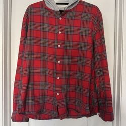 SHEIN Red Plaid Flannel with Gray Hoodie – Size Large