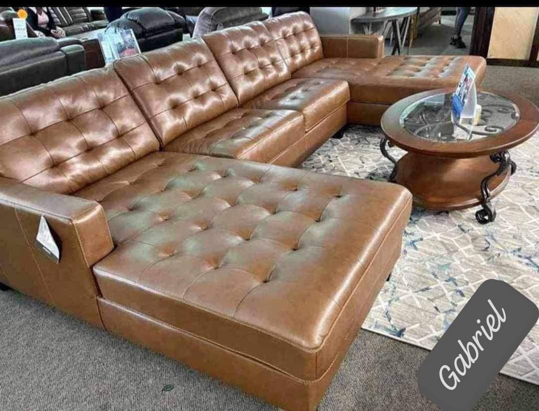 $33 Down Payment Ashley Real Leather Double Chaise Sectional Sofa