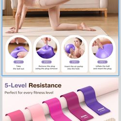 Pilates Kit  7pc Home Pilates Essentials Workout Kit with 10" Ball and Resistance Bands for Women at Home Pilates Equipment Set for Beginne