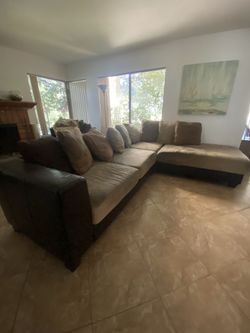 Sectional brown leather and suede OBO