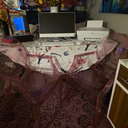 2 Pink Clear Acrylic Chairs