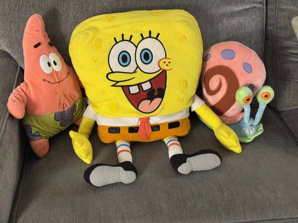 Lot of 3 large SpongeBob SquarePants Patrick Gary plushies plushes stuffed animals