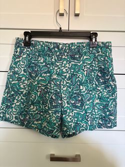 Ann Taylor LOFT Teal Paisley Cotton-Blend Shorts in size 4P