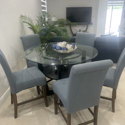 🍽✨ DINING SET - Modern Dining Set – Round Glass Table + 5 Chairs