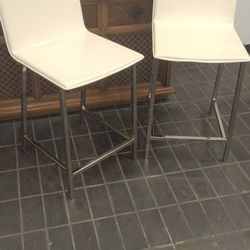 CB2 Phoenix bonded counter stool with chrome base, white bonded leather; 24"