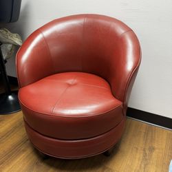 Grandin Road Phoebe Swivel Chair – Bonded Leather – Compact Accent Chair