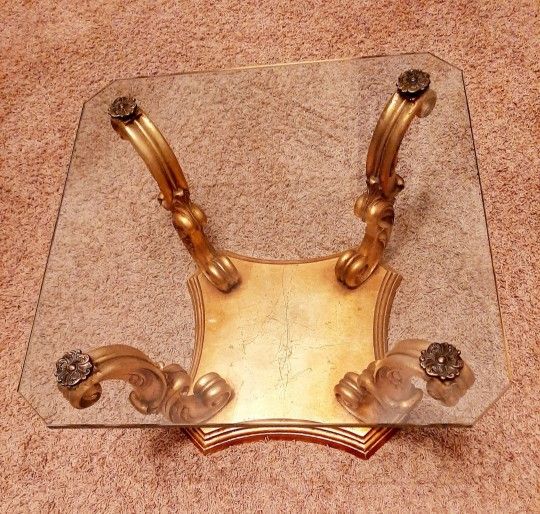 Vintage Heirloom Glass Top Gold Gilt Side Table