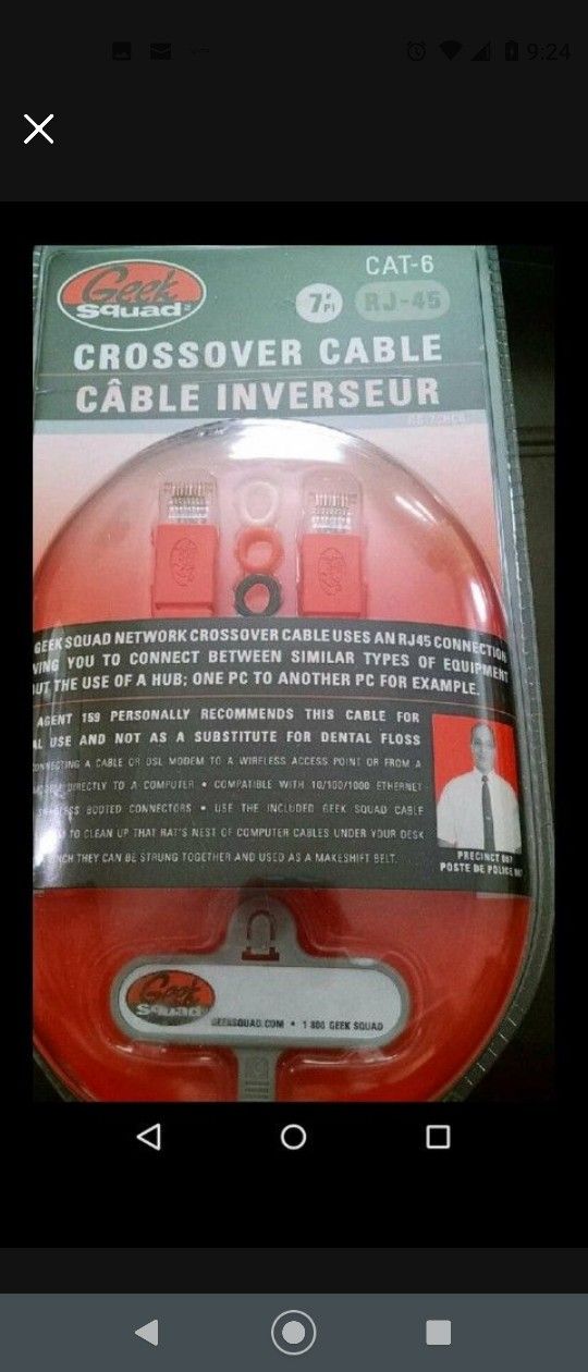 NEW. CAT RJ45 Crossover Cable. 7ft. Sealed.