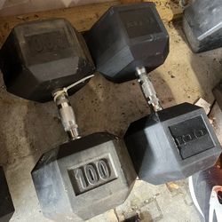 100LB Rubber Hex Dumbbell Pair
