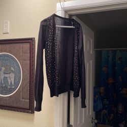 Embellished Black Cardigan Sweater