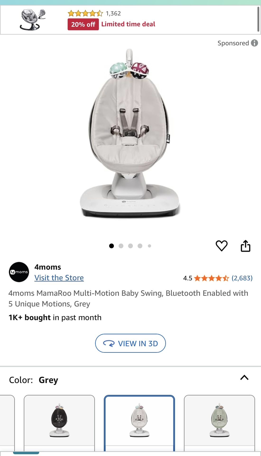 BRAND NEW 4moms MamaRoo Multi-Motion Baby Swing Grey