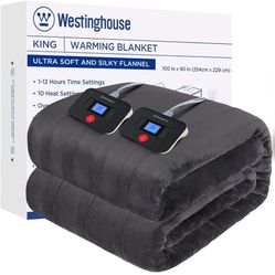 Westinghouse Electric Blanket King Size, Super Cozy Soft Flannel 100"" x 90"" Heated Blanket with 10 Fast Heating Levels & 1-12 Auto-Off, Machine Wash