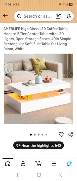 White coffee table with LED light