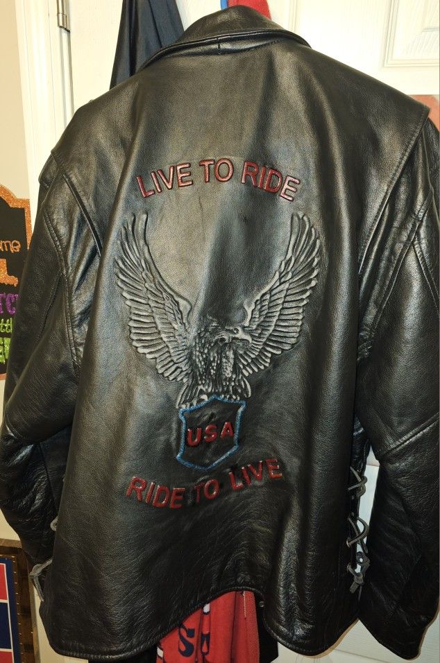 Custom-made Leather Biker Jacket And Vest Size Large Both In Excellent Shape