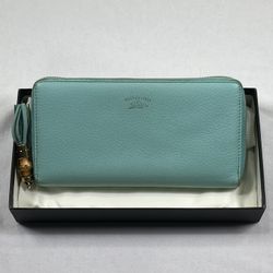 Gucci Logo Tiffany Blue Calfskin, Bamboo Tassel Zip Around Wallet