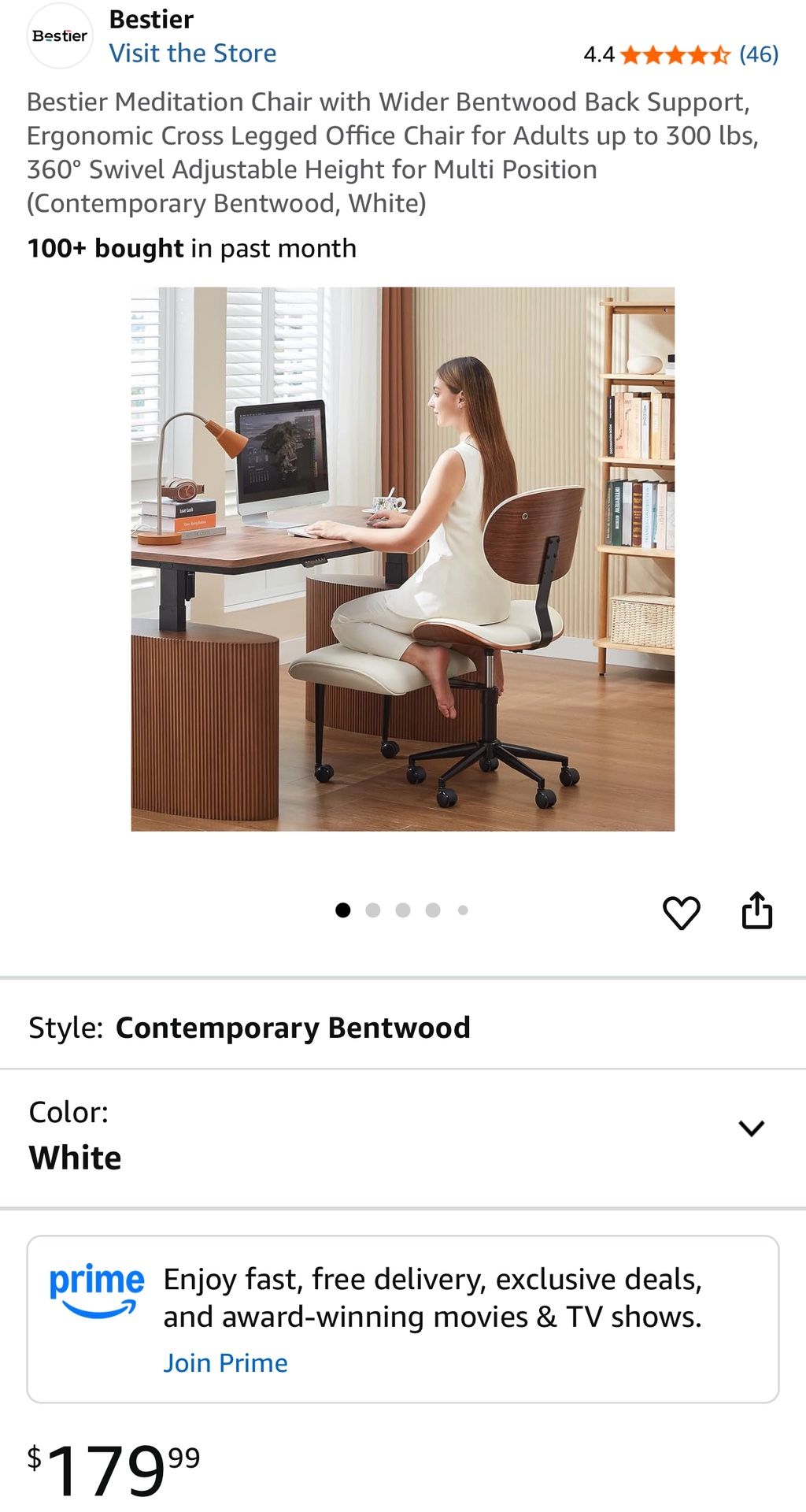 Bestier Meditation Chair with Wider Bentwood Back Support, Ergonomic Cross Legged Office Chair for Adults up to 300 lbs, 360° Swivel Adjustable Height