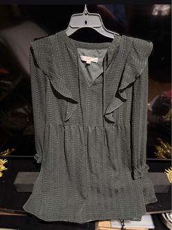 LOFT Olive Green Ruffle V-Neck Blouse