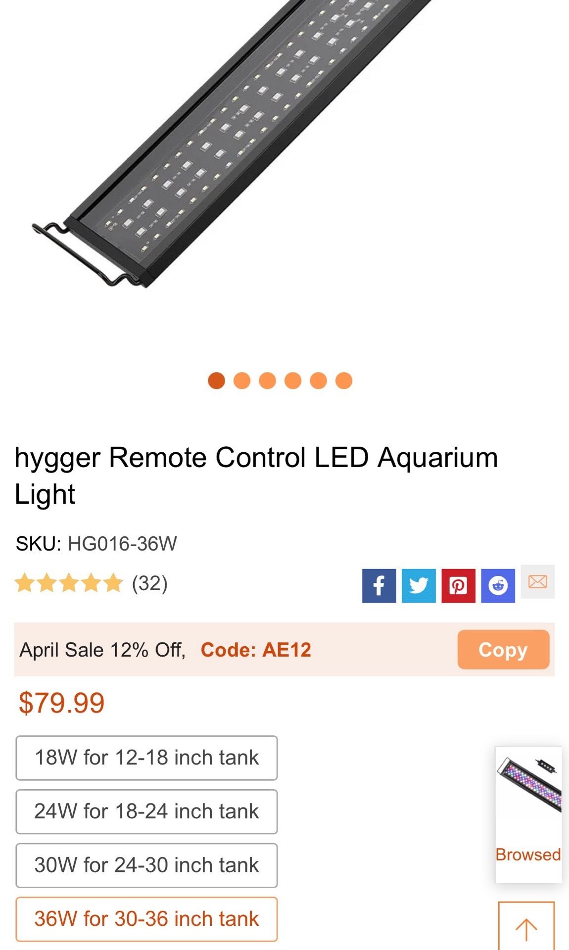 Hygger Remote Control LED Aquarium Light up to 36in