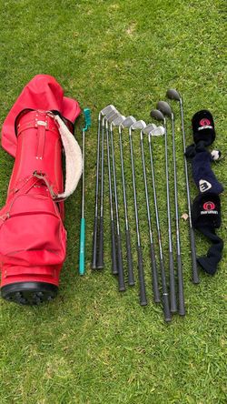Maruman (RH) golf full set with shoulder carry bag and Golf 2-Wheeled Steel Push Golf Cart