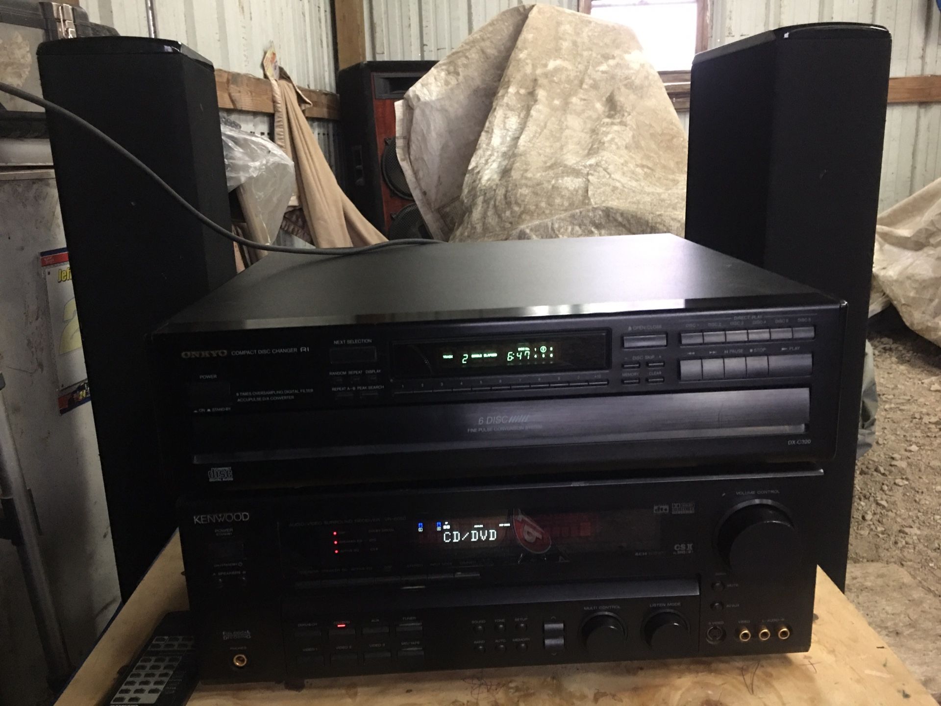 Kenwood audio video receiver ave 6050 Onkyo XX-c320 fine pulse conversion CD player 6disc Definitive Technology bp-7005 high end loudspeakers with p
