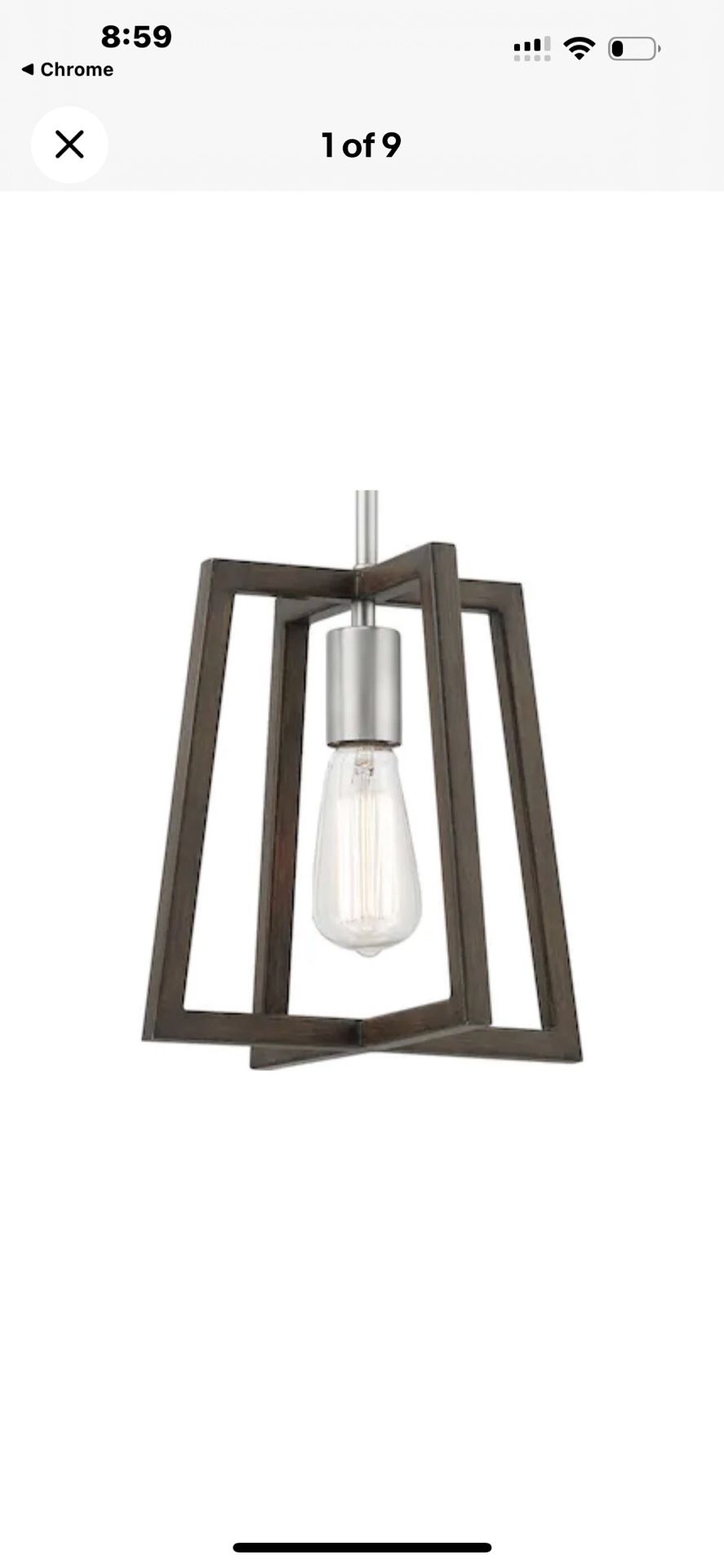 New 10.1” W Forrester Teak Wood Satin Nickel Farmhouse Lantern Pendant Light