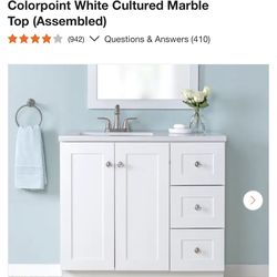 Glacier Bay Bannister 37 in. Single Sink White Bath Vanity with Granite-Look Colorpoint White Cultured Marble Top (Assembled)