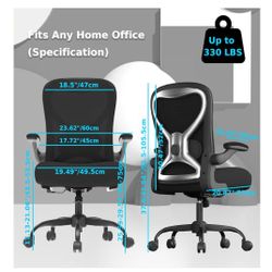 Office Desk Chair with Ergonomic Lumbar Support, Extra-Thick Seat Cushion, Flip-up Arms, Breathable Mesh Back, Computer Task Chair for Home Office