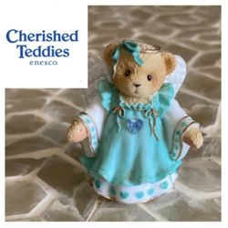 Cherished Teddies Miniature Teddy Bear Angel Figure in Green (2”)