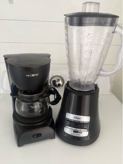 Oster blender and Mr. Coffee coffee maker (4-cup) in perfect condition—$35 for both.