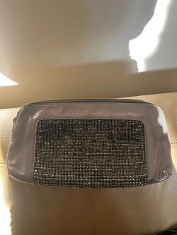 Crystal and leather metallic clutch