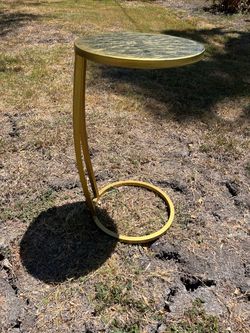 Gold C-Shape Side Table with Etched Top