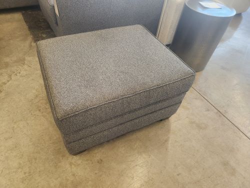 Modern Transitional Ottoman/Footstool in Dark Grey tweed-like fabric with Black leg