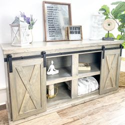 Custom TV Stand Cabinet Entertainment Center TV Lift Modern Rustic Farm House Barn Doors Console Handmade Restorations hardware Insp. Bookshelves 