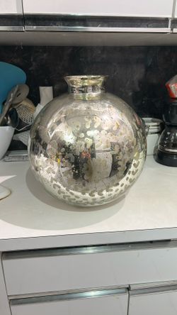 Large Mercury Glass Etched Vase