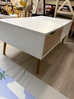 Modern White & Wood Coffee Table