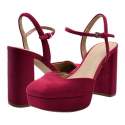 NWB Marc Fisher Nazira Platform Heel in Deep Red, Faux Suede [Size 10]