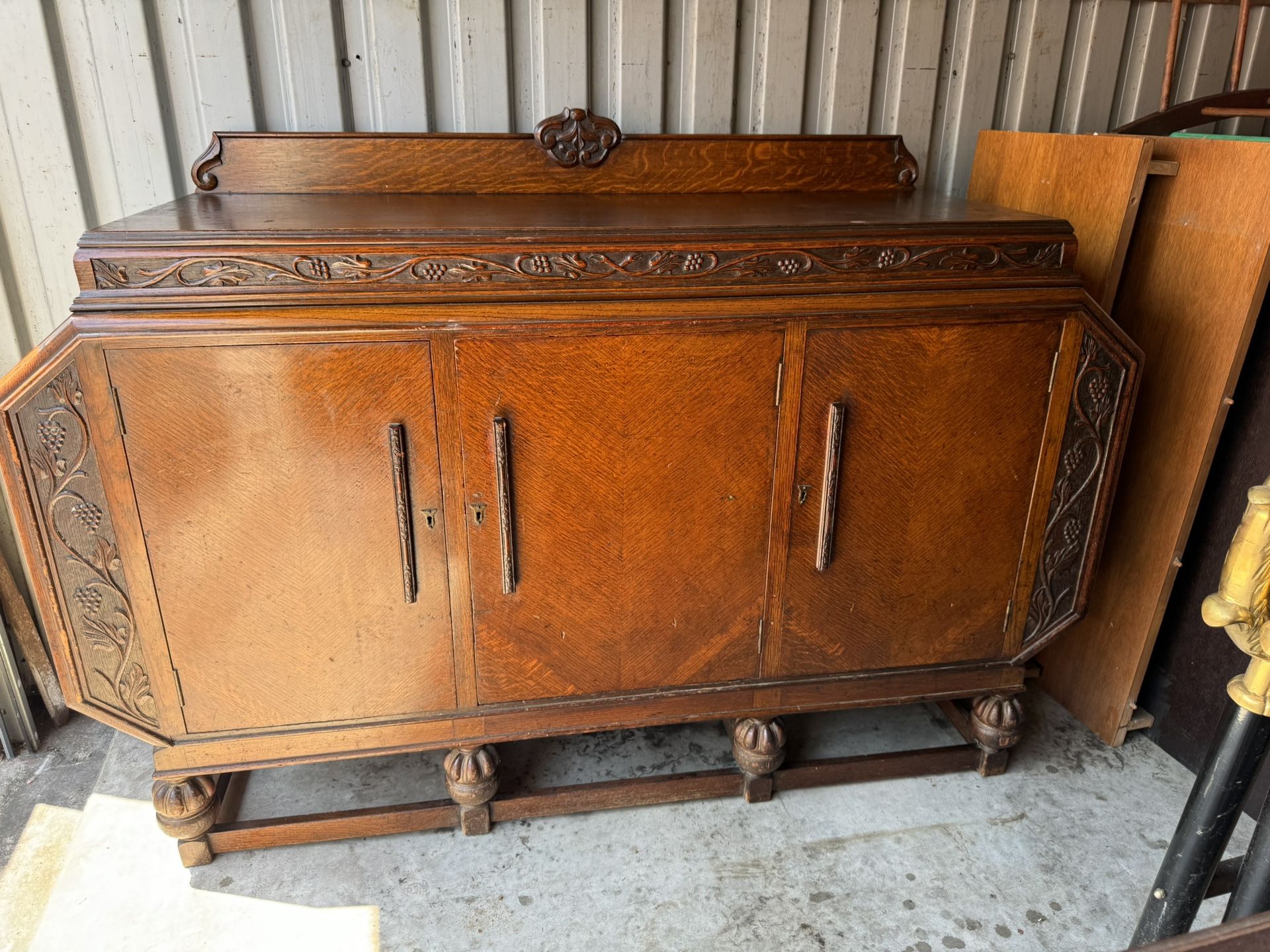 Antique Tiger Oak Hand Made One of a Kind Victorian 3 Door 4 Drawer Credenza