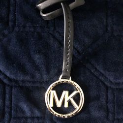 Michael Kors MK Round Gold Black Leather Hang Tag Keychain Bag FOB Purse Charm