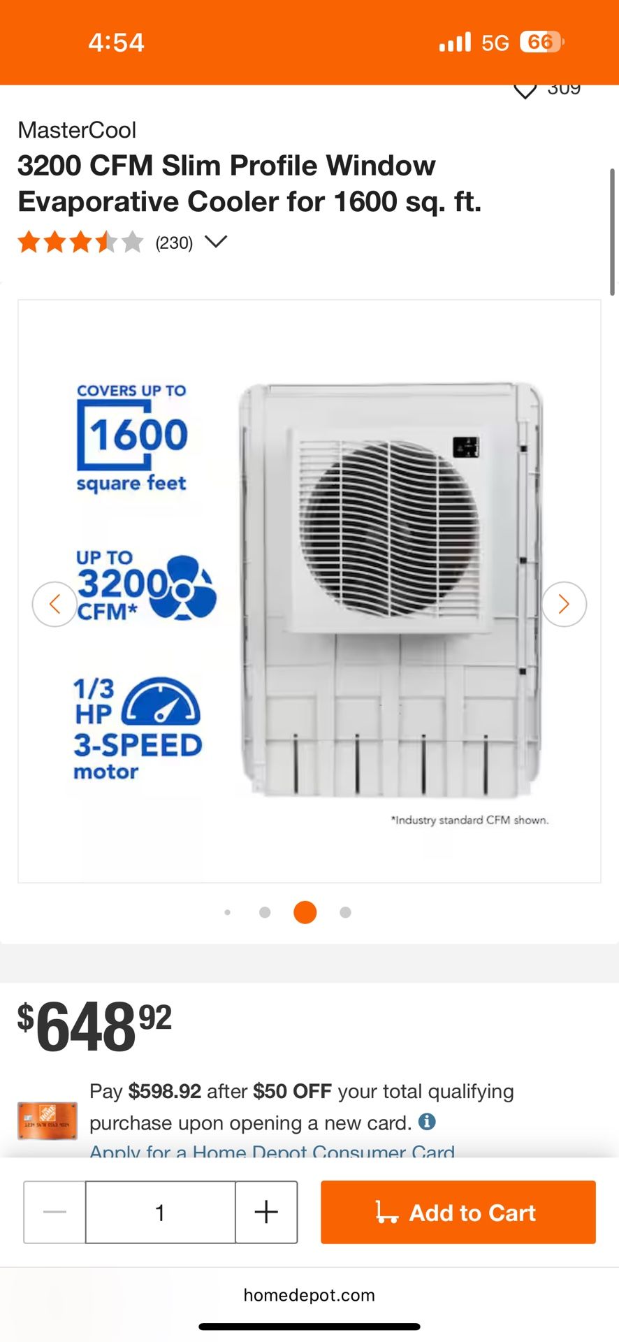 MCP 44 Mastercool 3200 CFM Slim Profile Window Evaporative Cooler for 1600 sq. ft.
