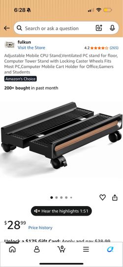 Adjustable Mobile CPU Stand, Ventilated PC stand for floor, Computer Tower Stand with Locking Caster Wheels Fits Most PC, Computer Mobile Cart Holder 
