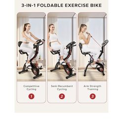 HAPBEAR Folding Exercise Bike Magnetic Foldable Stationary Bike, 3 in 1 Mode Indoor Upright Fitness Workout X-Bike with 8-Level Resistance and Arm Res